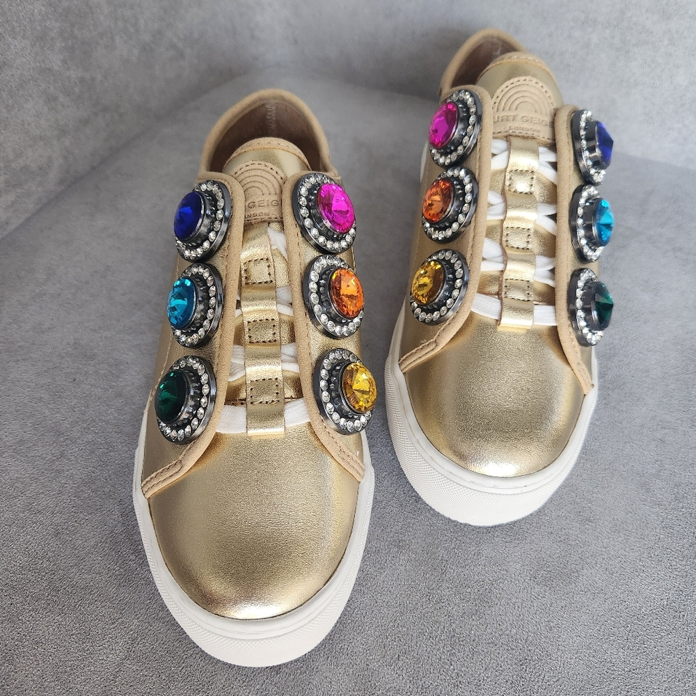 Kurt Geiger chunky sneakers 6 gold leather Laney Octavia jewel platform new $220